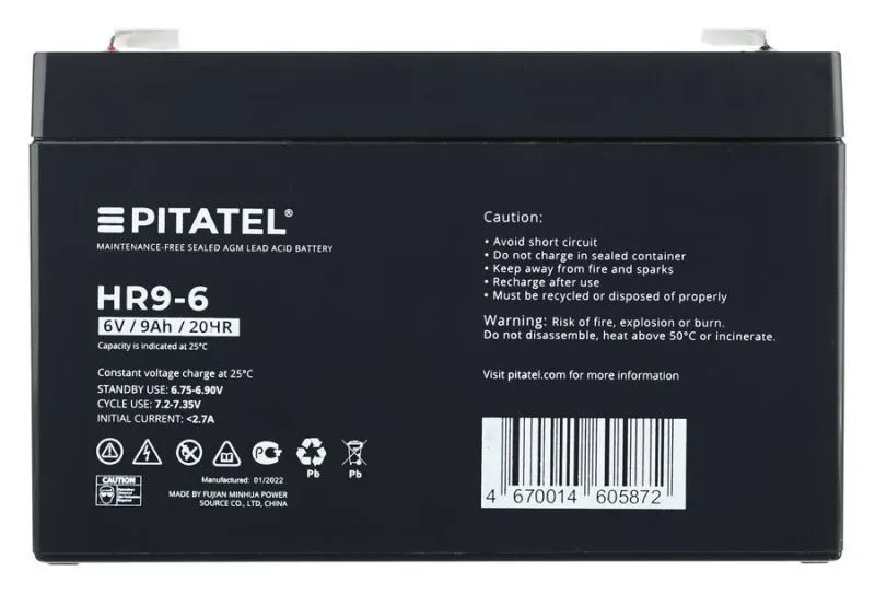 Аккумулятор Pitatel HR9-6, 6V 9Ah