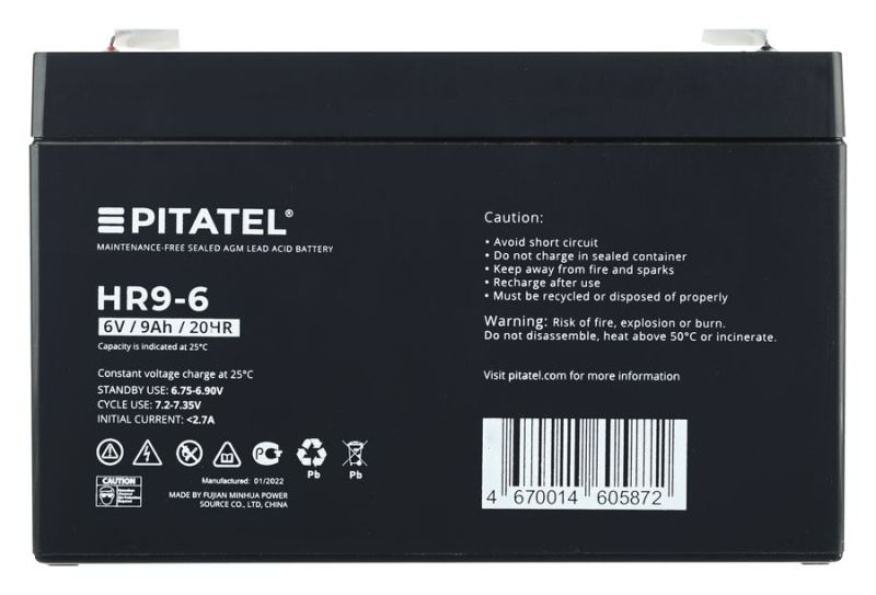 Аккумулятор Pitatel HR9-6, 6V 9Ah